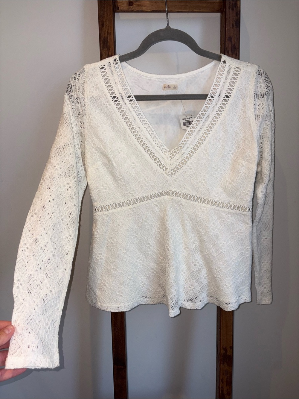 NWT Hollister Y2K Babydoll Lace Lined Long Sleeve Top White Size Medium Coquette